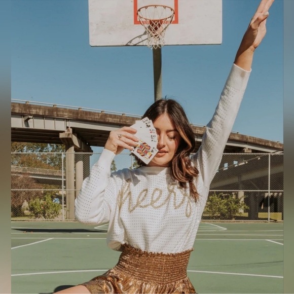 Queen of Sparkles Womens White Gold Tinsel Silver Dot Sweater NWOT XXL - Picture 2 of 7